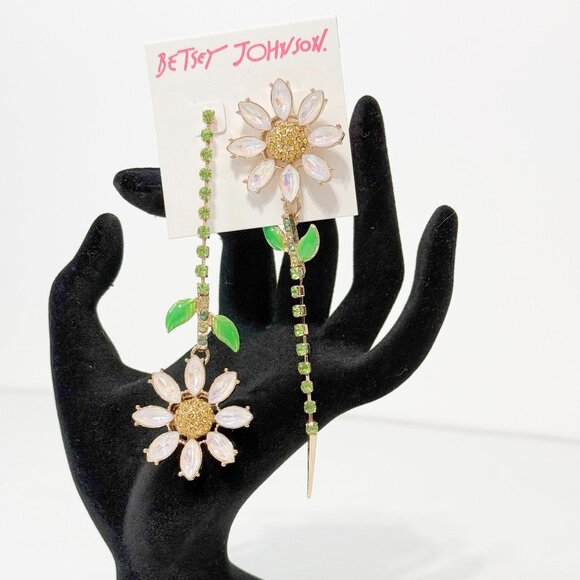 Betsey Johnson Crystal Flower Drop Earrings - Picture 6 of 9